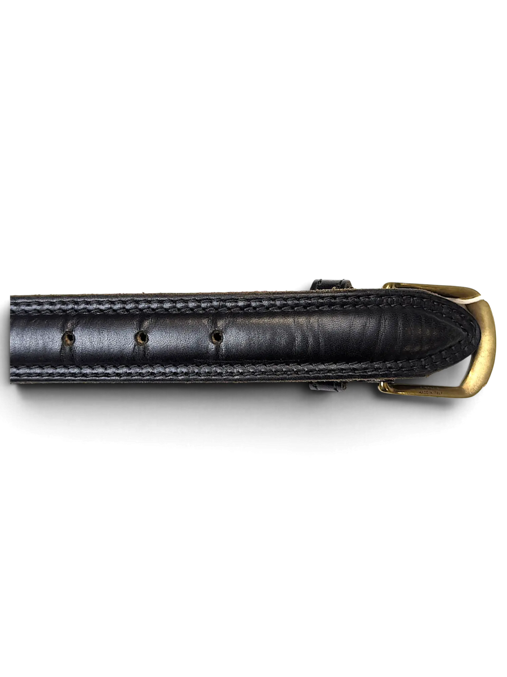 JAKE & IPI black full-grain leather belt with stitched edges and a brass-tone buckle