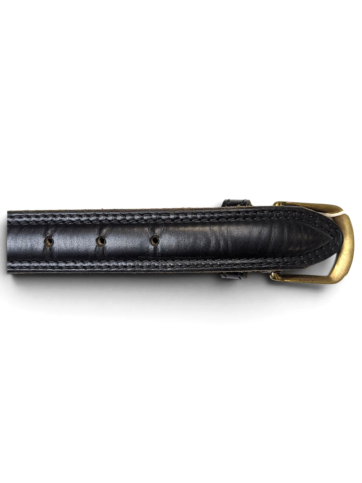 JAKE & IPI black full-grain leather belt with stitched edges and a brass-tone buckle