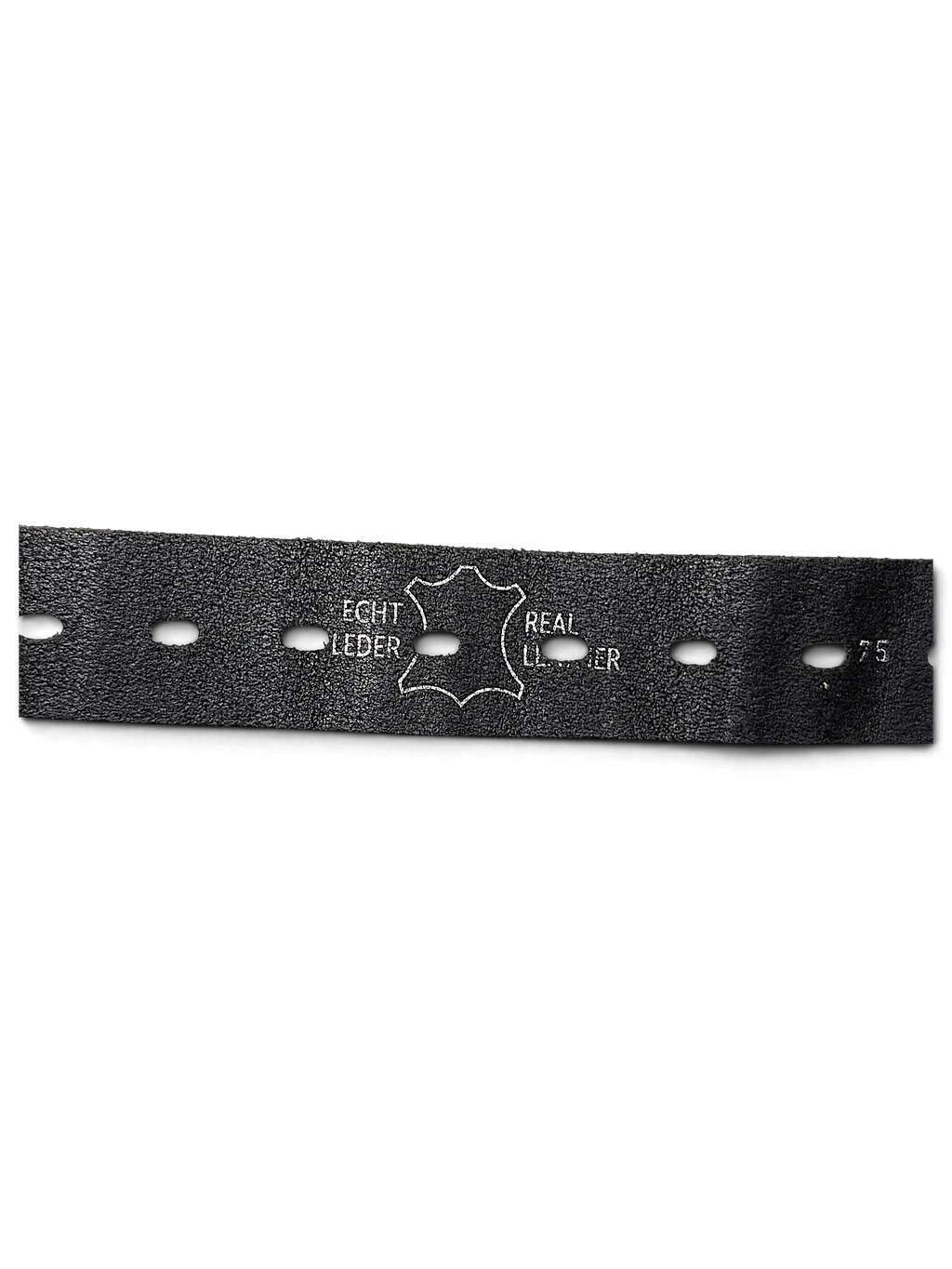 JAKE & IPI black real leather belt with embossed Echt Leder stamp and size 75 marking on the inner strap.