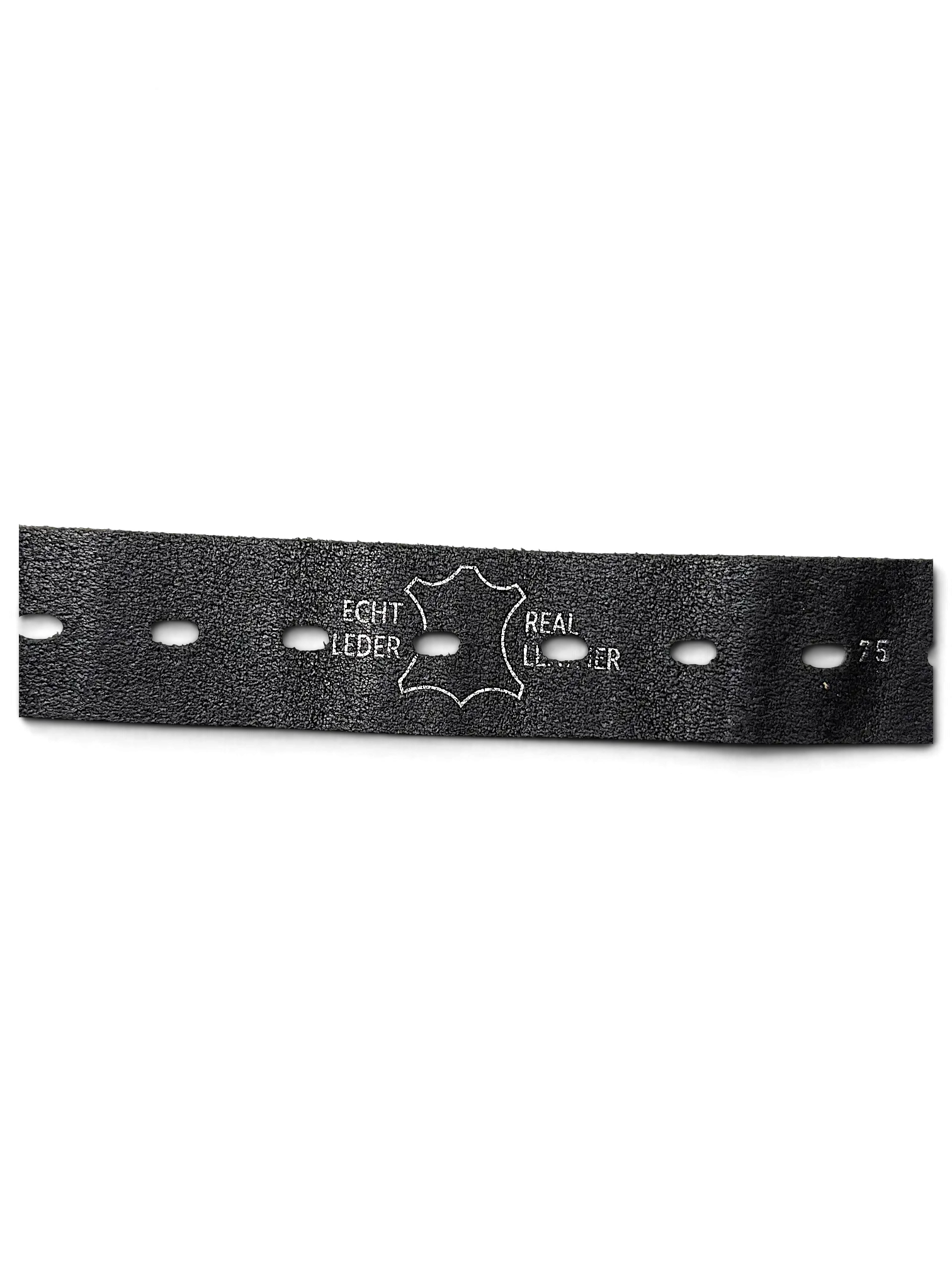 JAKE & IPI black real leather belt with embossed Echt Leder stamp and size 75 marking on the inner strap.