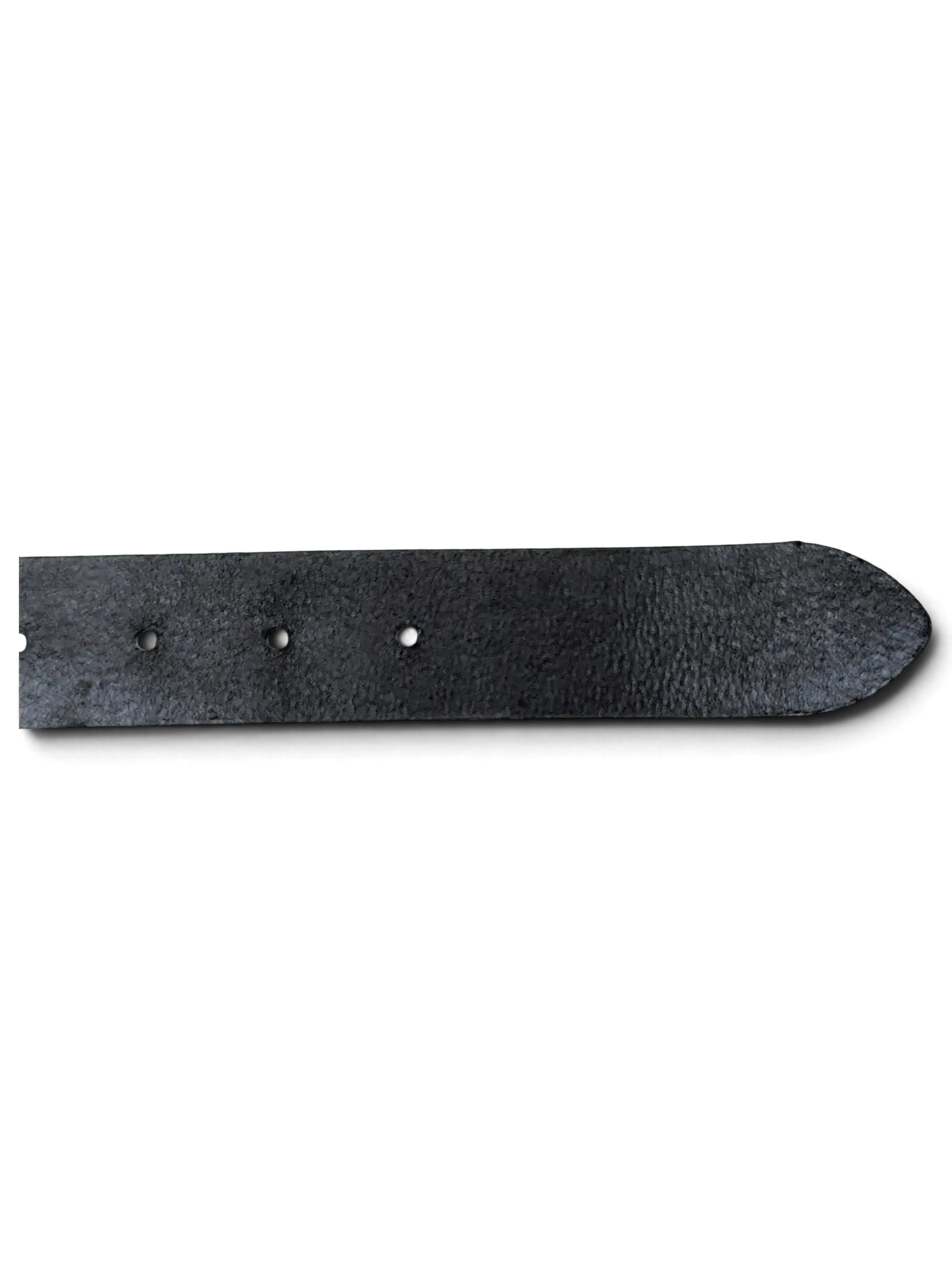 JAKE & IPI S. Oliver black leather belt with a rounded tip and punched holes against a white background