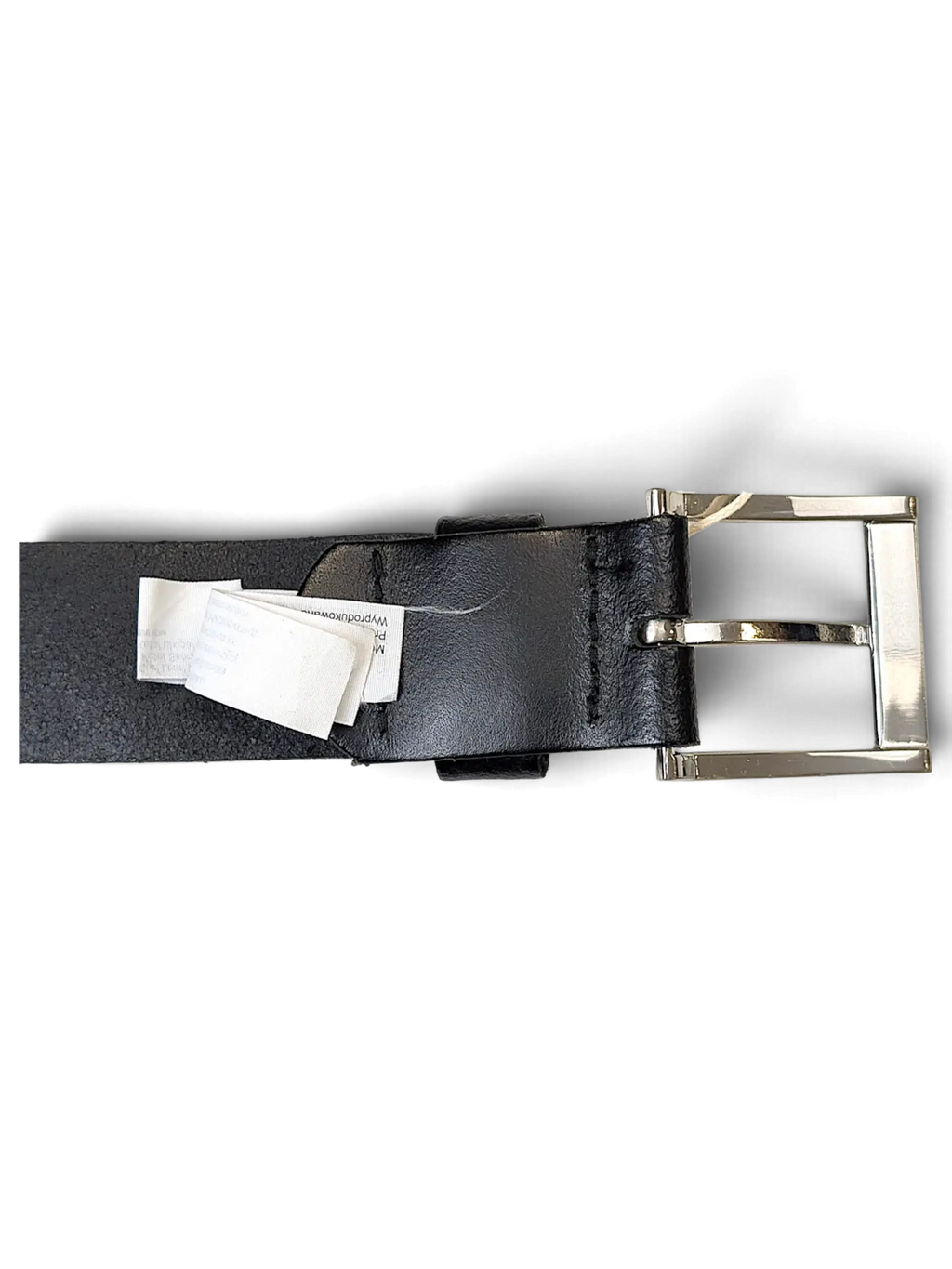 JAKE & IPI S. Oliver black leather belt featuring a polished silver-tone metal buckle and attached product tags.
