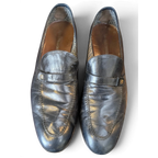 JAKE & IPI black leather loafers with a strap detail and patterned interior lining