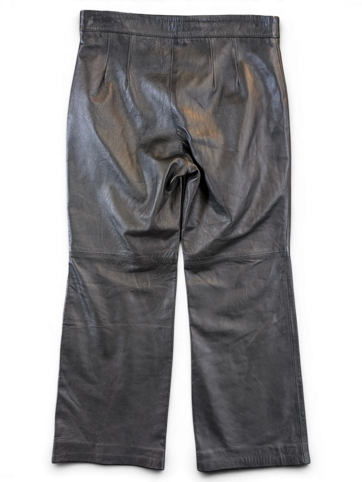 JAKE & IPI Compagnia Italiana black suede leather pants with a high-waisted tailored fit and straight leg cut.