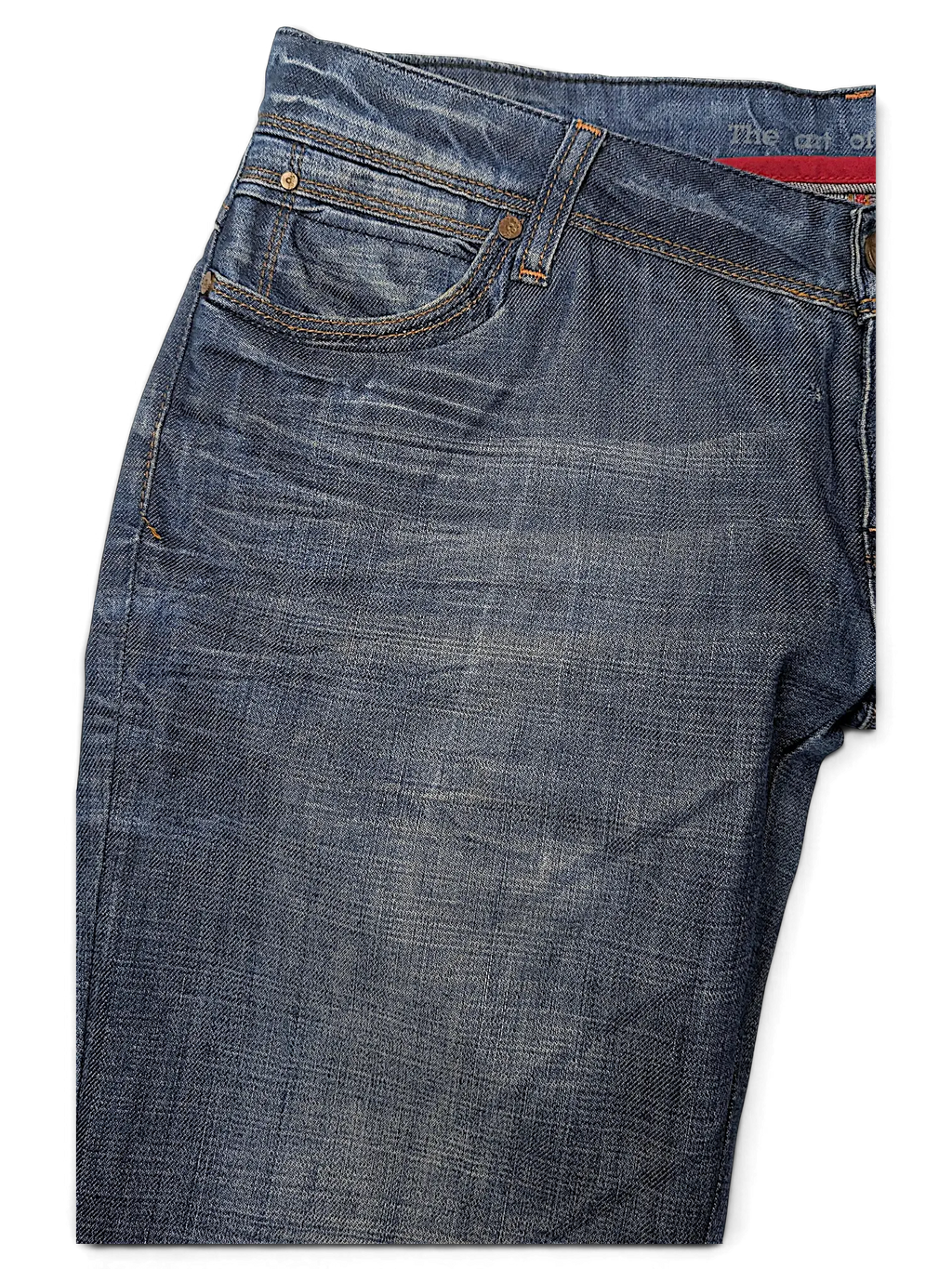 JAKE & IPI Cross Jeanswear co blue denim jeans with whiskering and contrast stitching