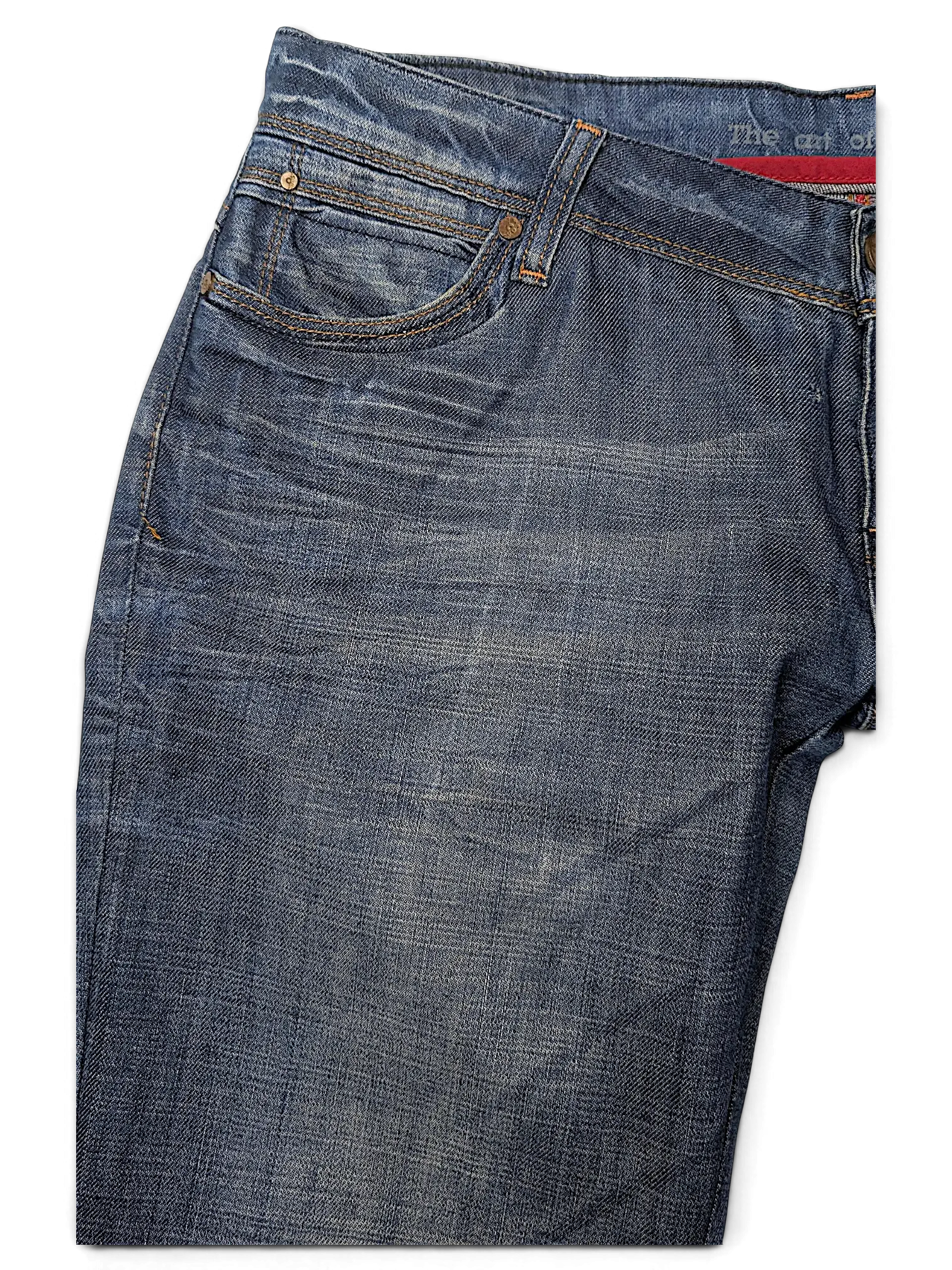 JAKE & IPI Cross Jeanswear co blue denim jeans with whiskering and contrast stitching