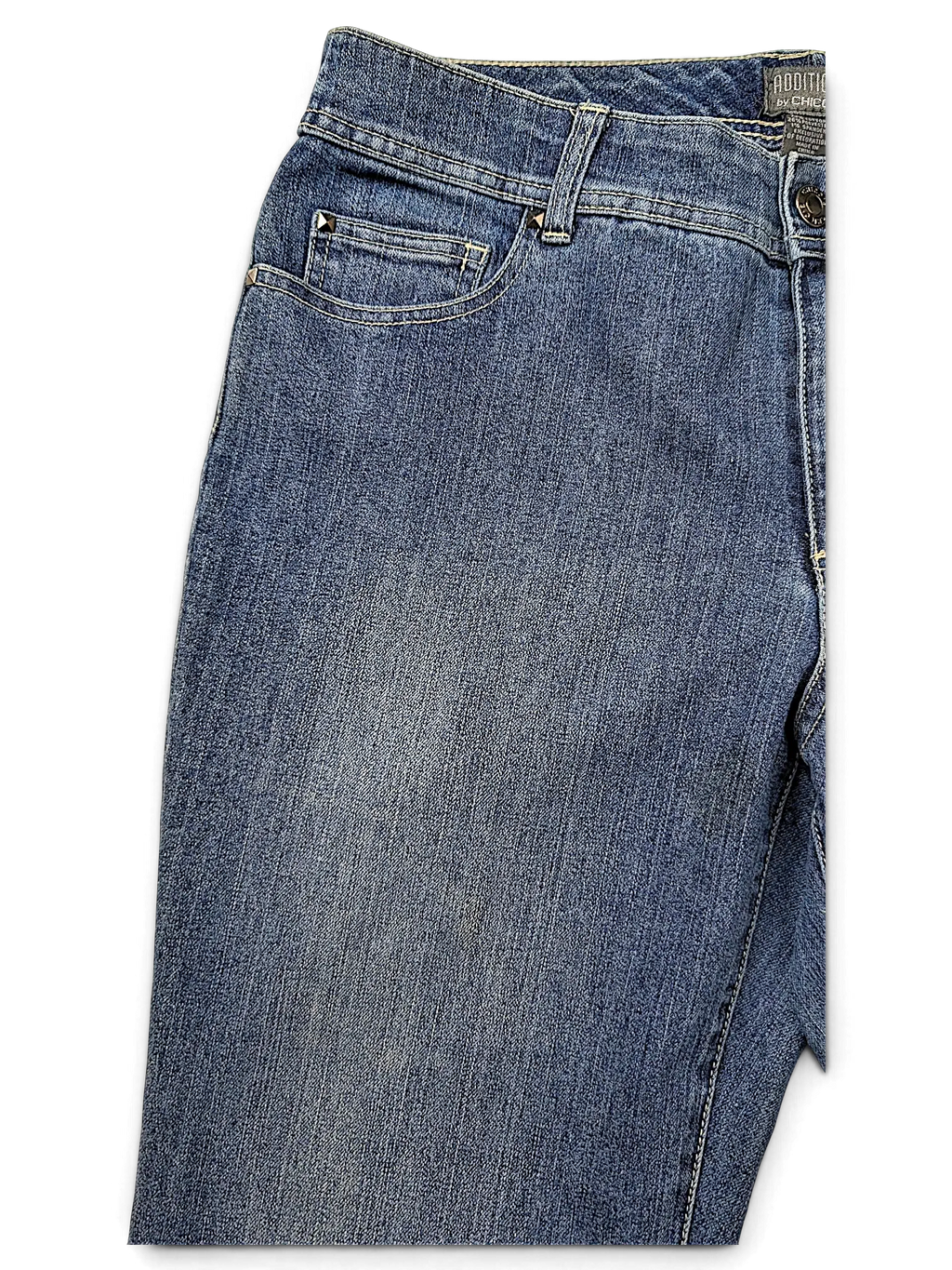 JAKE & IPI Additions by Chico's blue denim shorts with a classic five-pocket design and subtle fading.