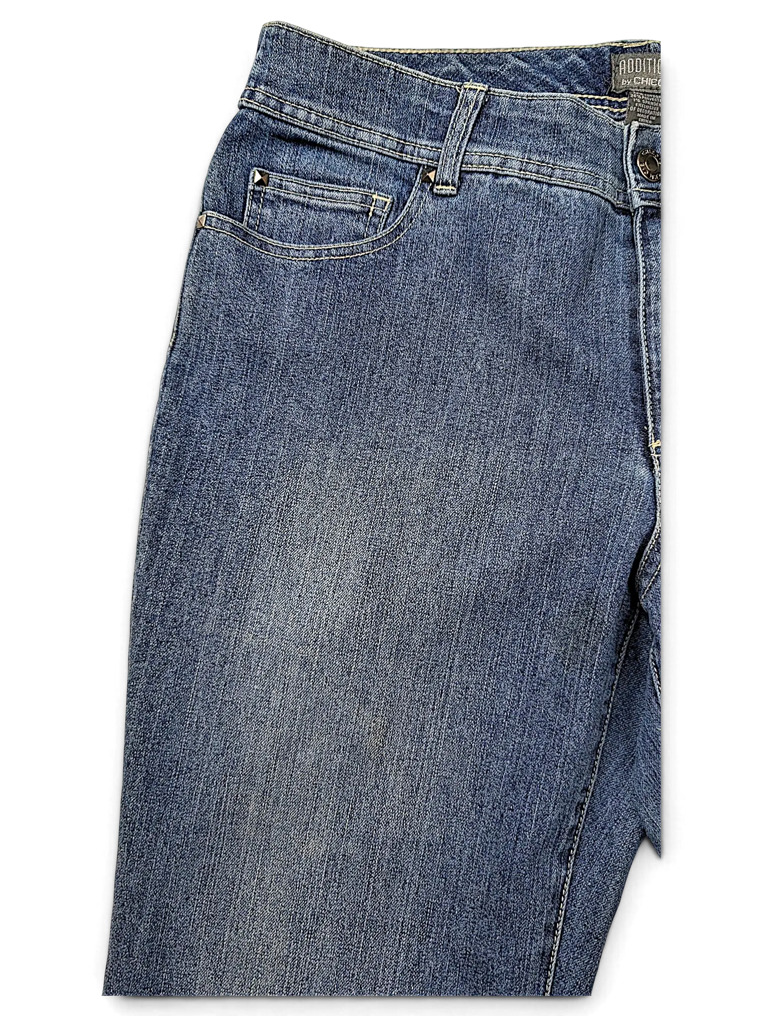 JAKE & IPI Additions by Chico's blue denim shorts with a classic five-pocket design and subtle fading.