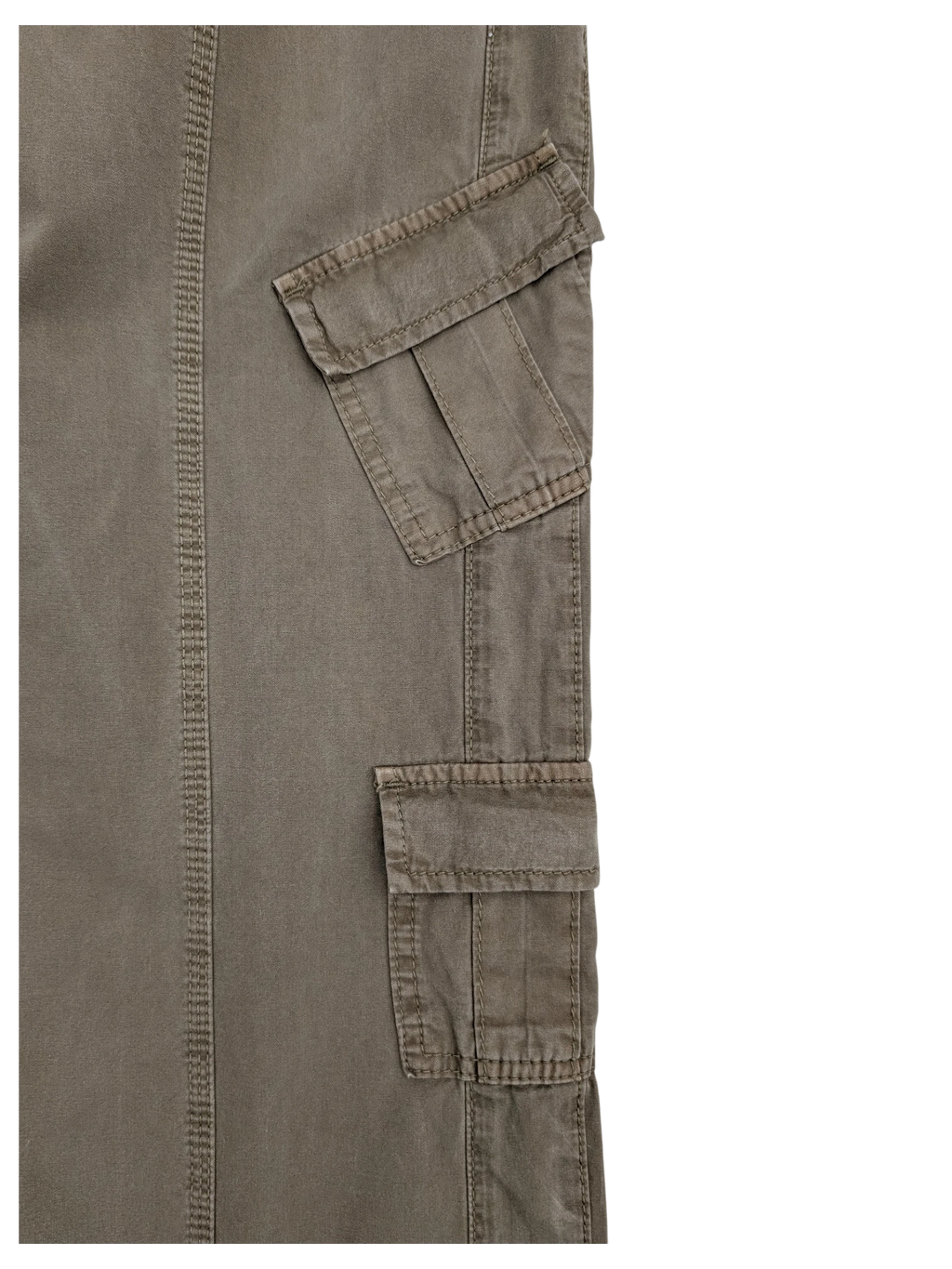JAKE & IPI brown cotton Y2K cargo pants with multiple pockets and contrast stitching.