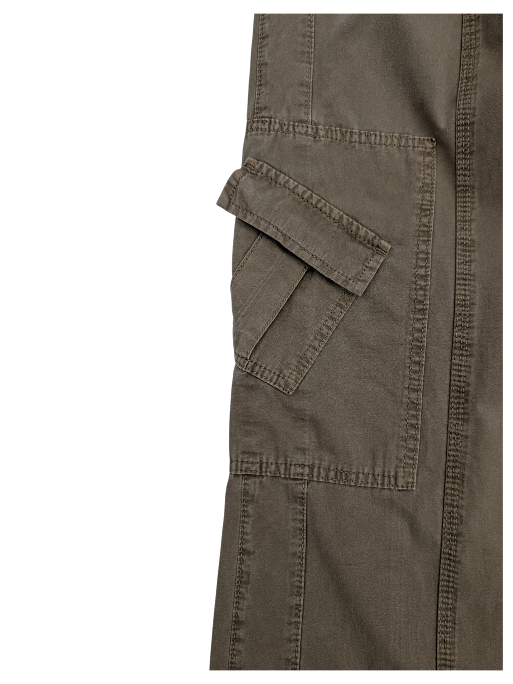JAKE & IPI brown cotton Y2K cargo pants with multiple pockets and contrast stitching.