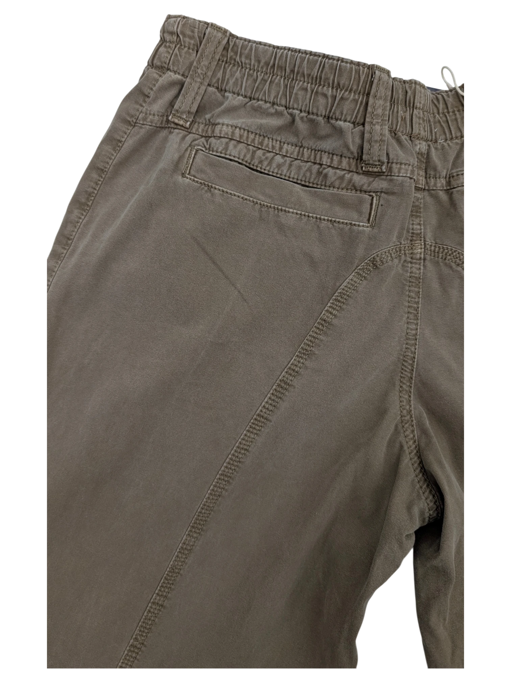 JAKE & IPI brown cotton cargo pants with elastic waistband and pocket details, Y2K style.