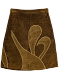 JAKE & IPI brown corduroy mini skirt with tonal appliqué panels and contrast stitching. Y2K era.