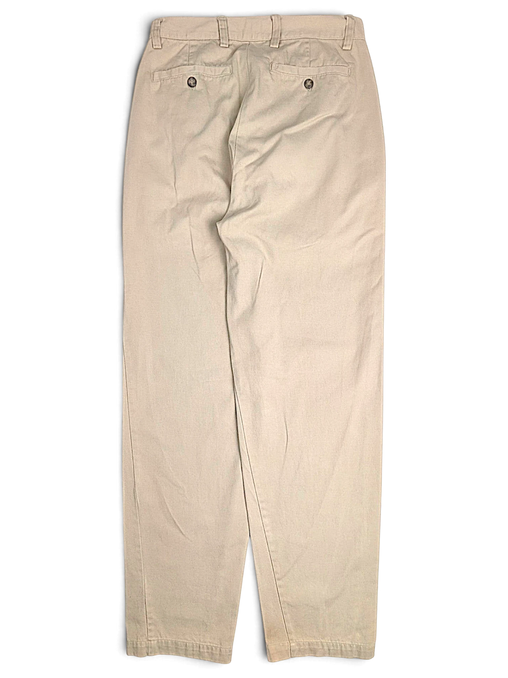 JAKE & IPI Cedarwood State beige cotton straight leg chinos, back view showing buttoned pockets.