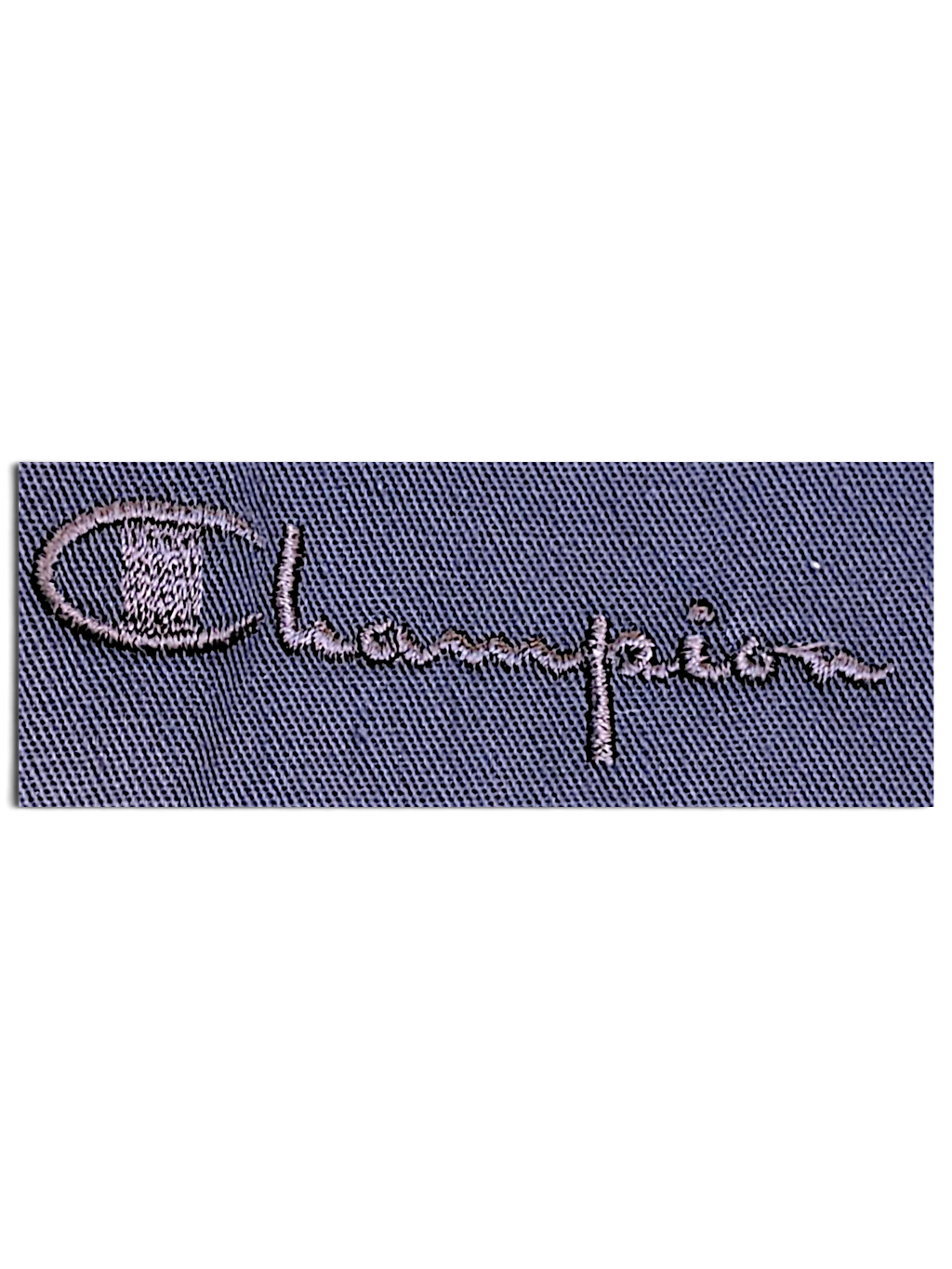 JAKE & IPI Champion faded blue track pants featuring embroidered logo detail on textured fabric