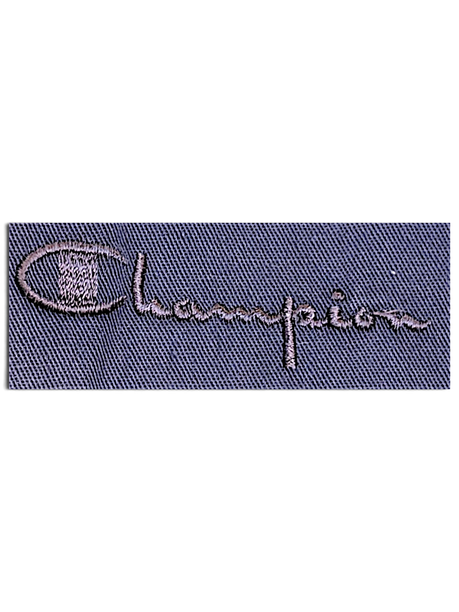 JAKE & IPI Champion faded blue track pants featuring embroidered logo detail on textured fabric