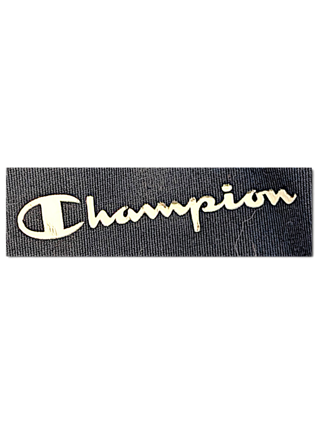 JAKE & IPI Champion navy track pants featuring the classic embroidered brand logo on textured fabric