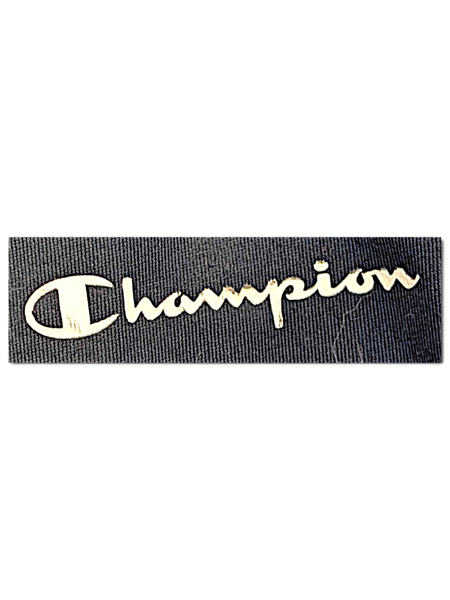 JAKE & IPI Champion navy track pants featuring the classic embroidered brand logo on textured fabric