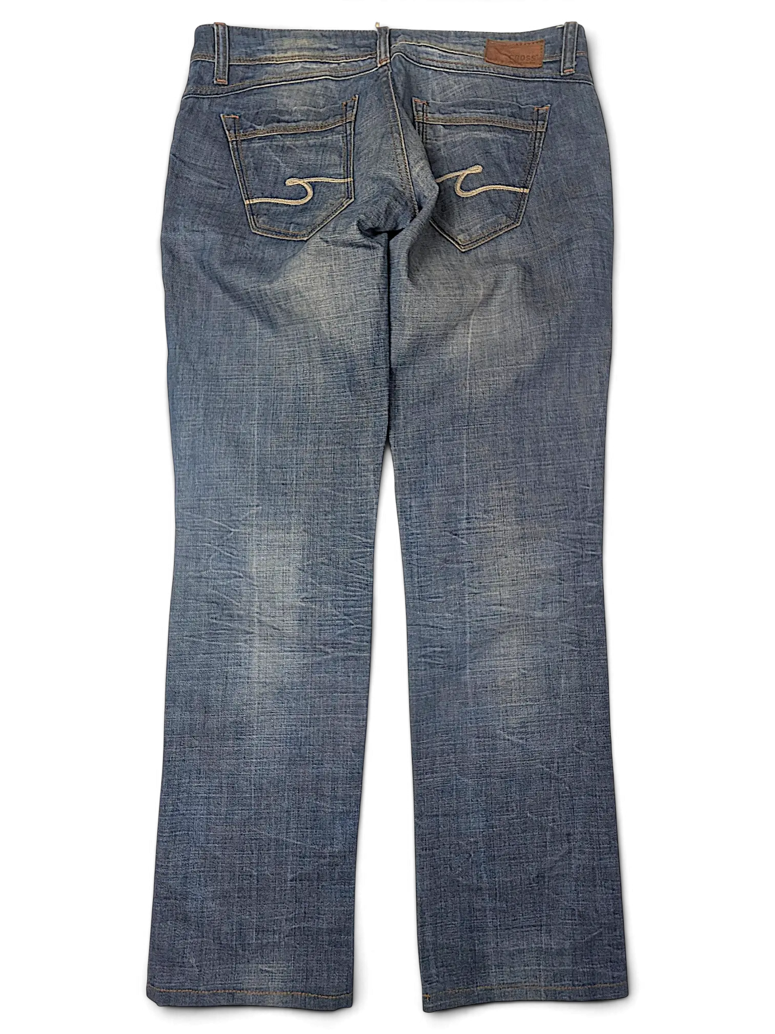 JAKE & IPI Cross Jeanswear co blue denim jeans with back pocket embroidery and faded wash finish
