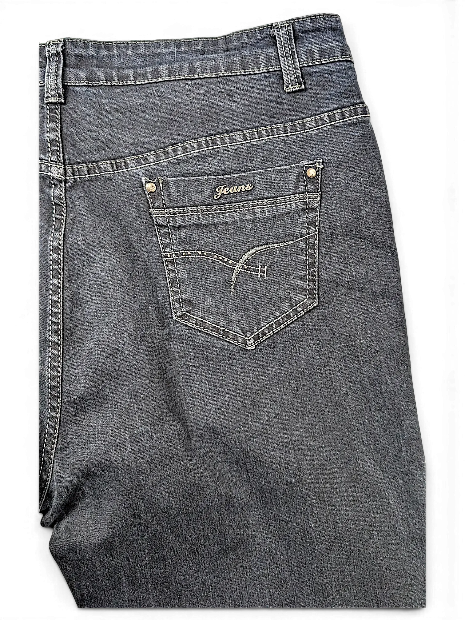 JAKE & IPI Miss Natalie MN Denim Division dark grey jeans with back pocket embroidery and metal rivets