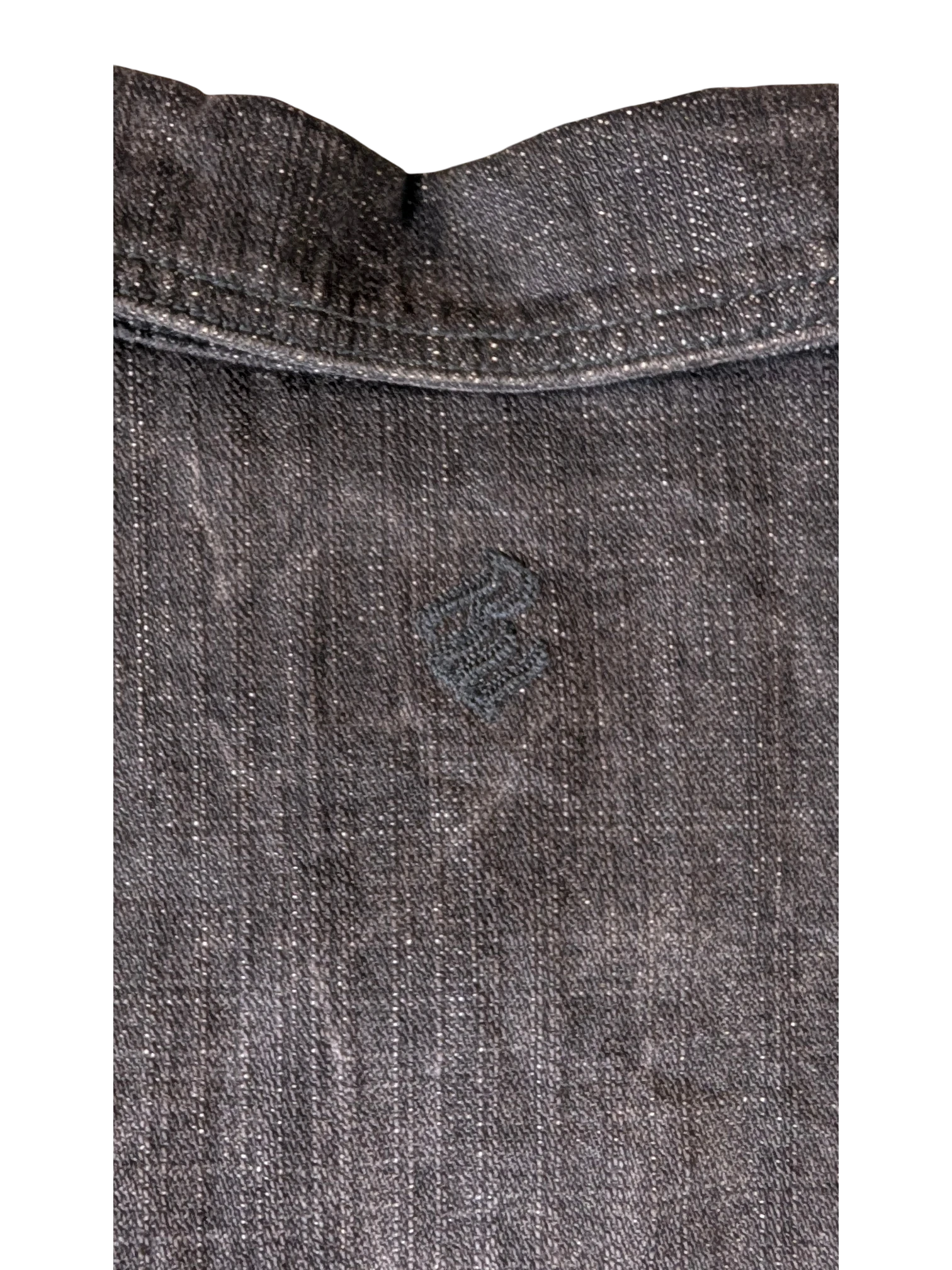 JAKE & IPI dark grey denim jacket with subtle sparkle detail and embroidered logo.