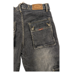 JAKE & IPI dark wash denim jeans with cargo pocket detail and leather brand patch. Model 6051 W31 L32.