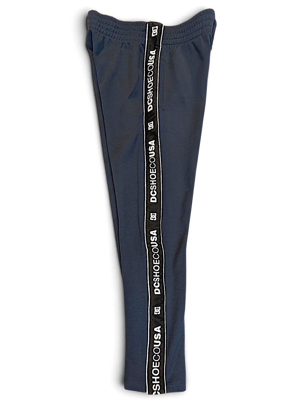 JAKE & IPI pre-owned DC dark grey track pants with branded side tape and a relaxed straight-leg fit.