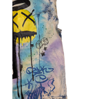 JAKE & IPI farkkutakki batiikkipesulla, graffititaiteella, nopilla, tähdillä ja kulutetulla hymynaamagrafiikalla.