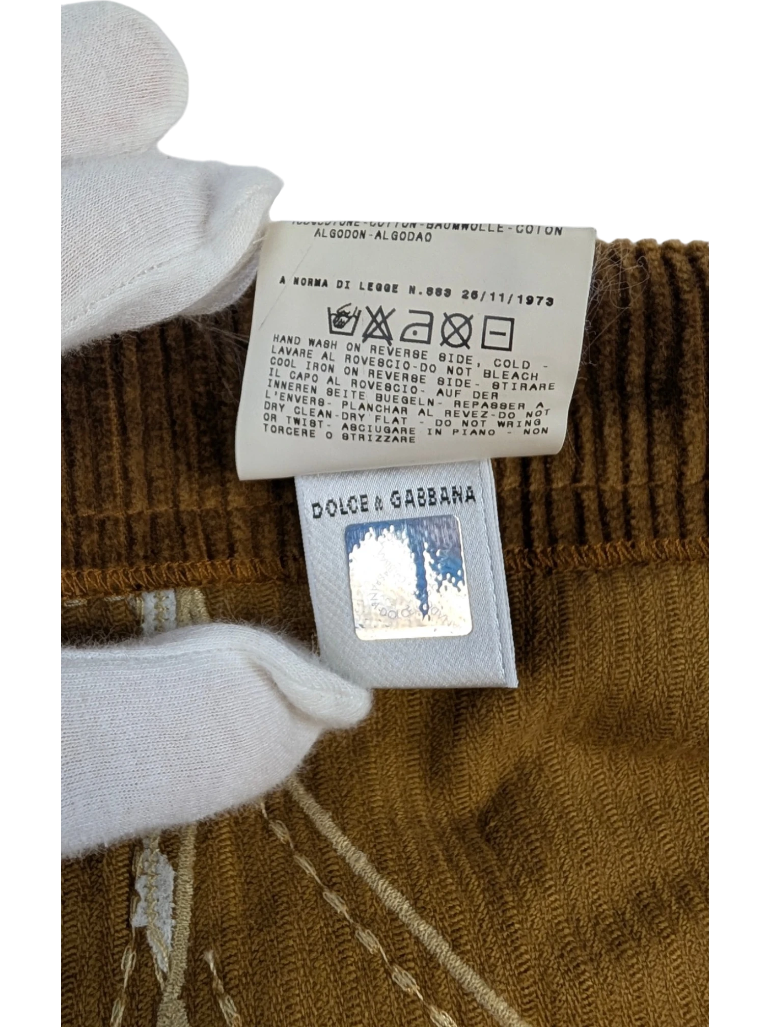 JAKE & IPI D&G Dolce & Gabbana brown corduroy mini skirt with tonal appliqué panels and contrast stitching.
