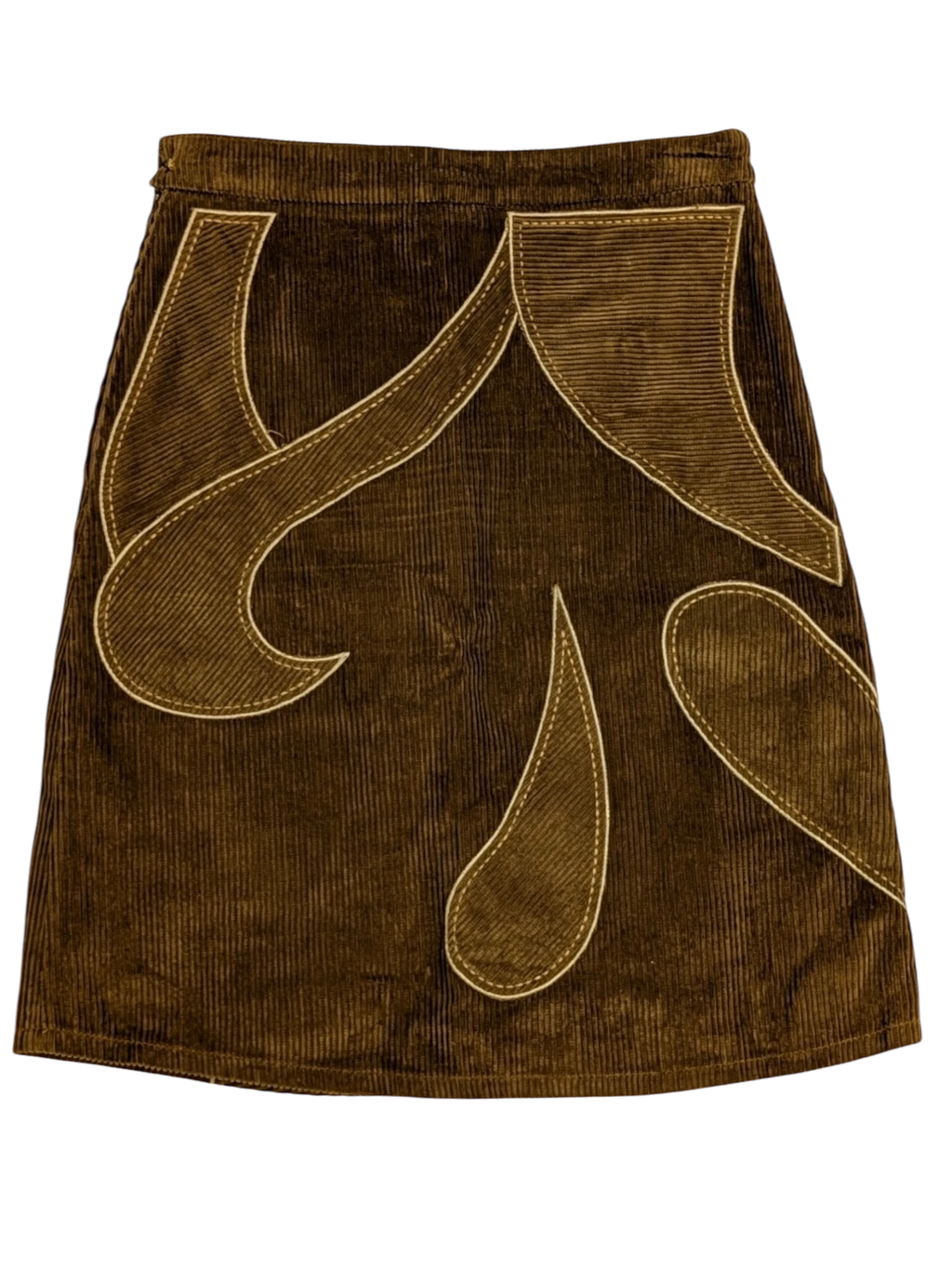 JAKE & IPI D&G Dolce & Gabbana brown corduroy mini skirt with tonal appliqué panels and contrast stitching. Y2K era.