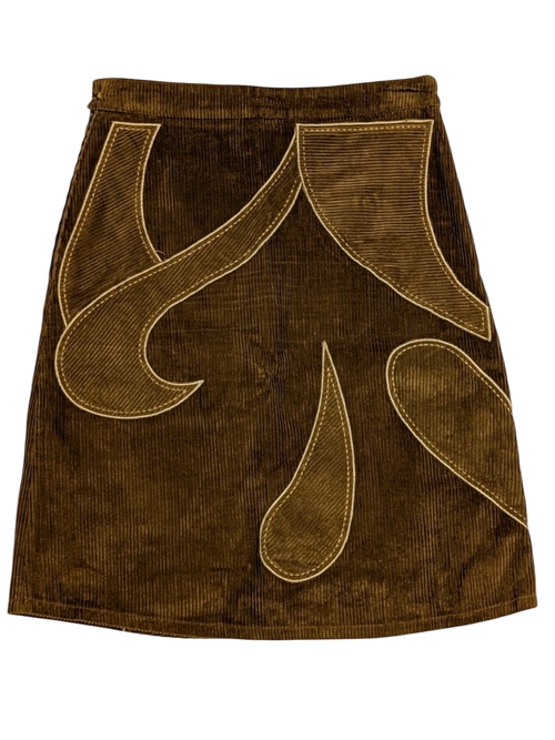 JAKE & IPI D&G Dolce & Gabbana brown corduroy mini skirt with tonal appliqué panels and contrast stitching. Y2K era.
