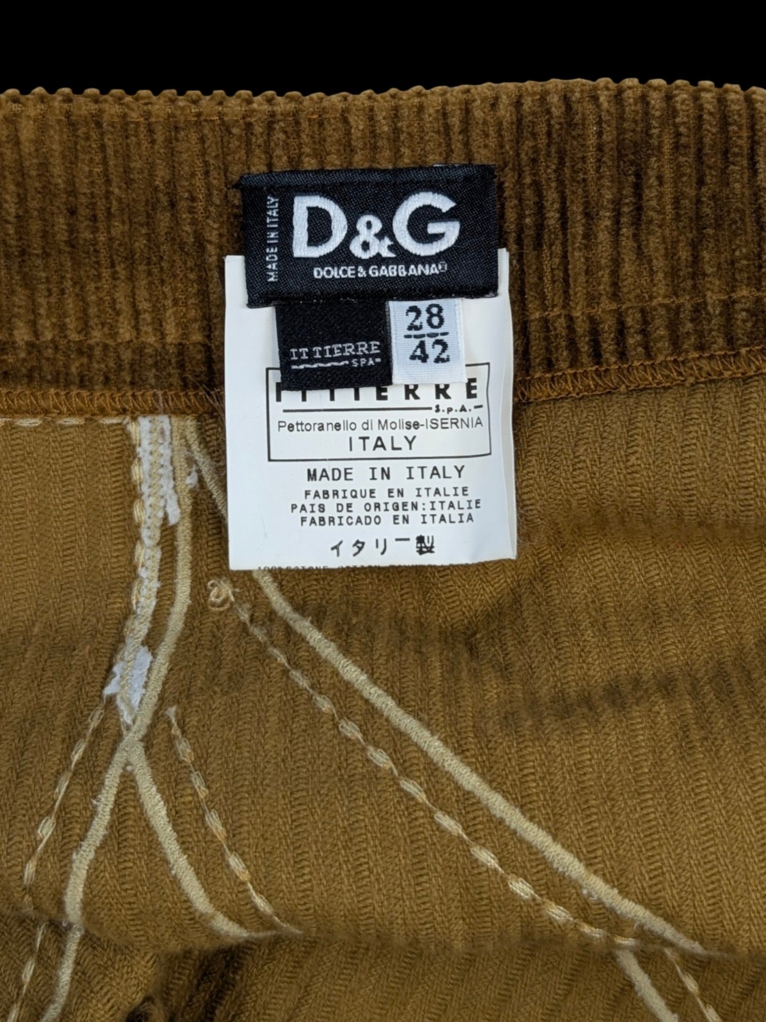 JAKE & IPI D&G Dolce & Gabbana brown corduroy mini skirt with tonal appliqué panels and contrast stitching. Y2K era.