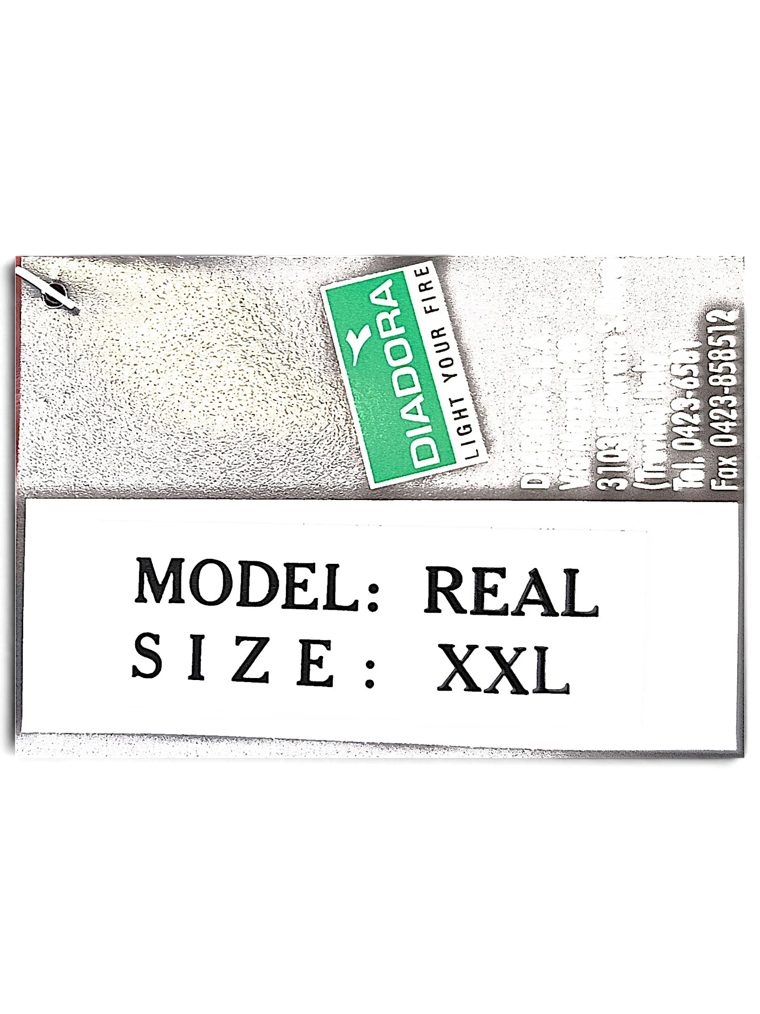 JAKE & IPI Diadora product tag showing Real model and size XXL