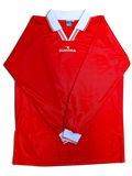 JAKE & IPI deadstock 1990s Diadora Roma red and white long-sleeve football shirt, front view