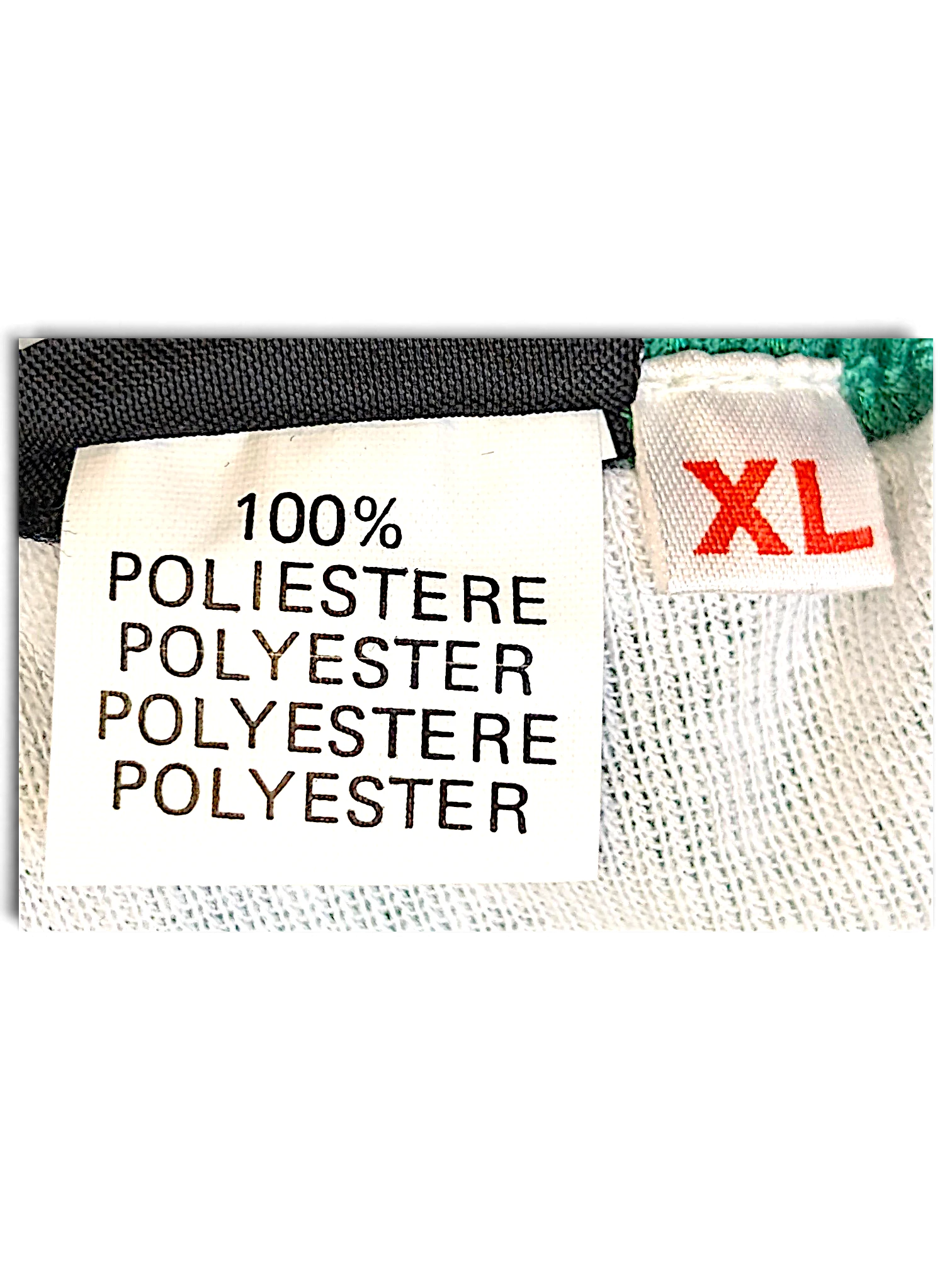 JAKE & IPI Diadora Real football shorts composition label showing 100% polyester