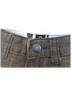 JAKE & IPI Dickies grey plaid pleated trousers featuring a branded metal button and W28 size tag