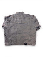 JAKE & IPI Diddy denim jacket in charcoal grey with classic collar and button closure. Features a distressed wash and embroidered logo patch.