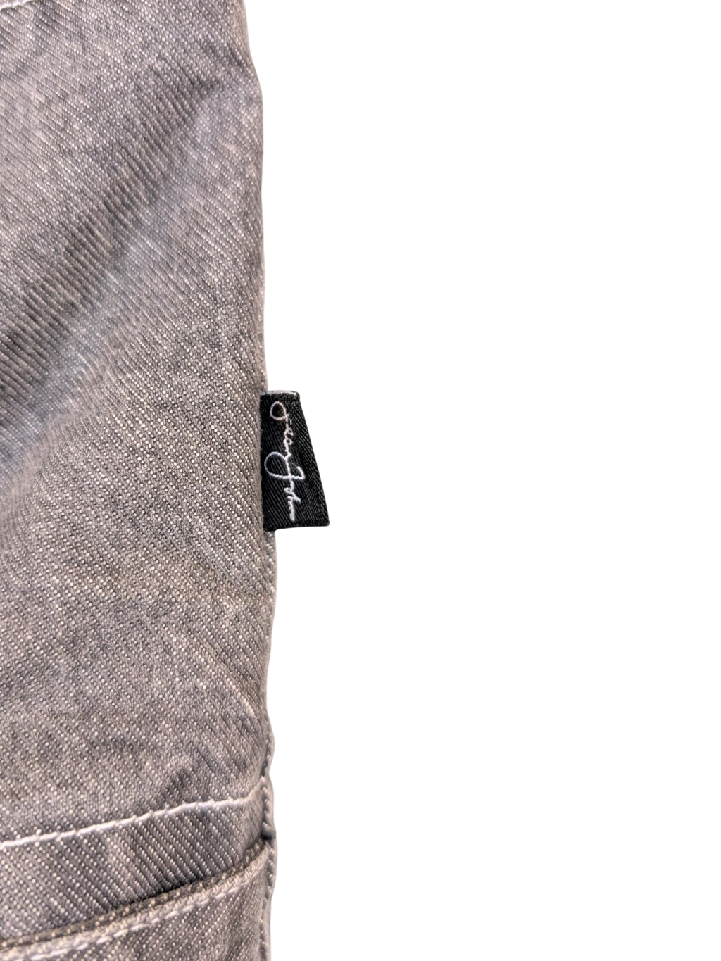 JAKE & IPI Diddy denim jacket in grey, featuring a black tag with white script logo.