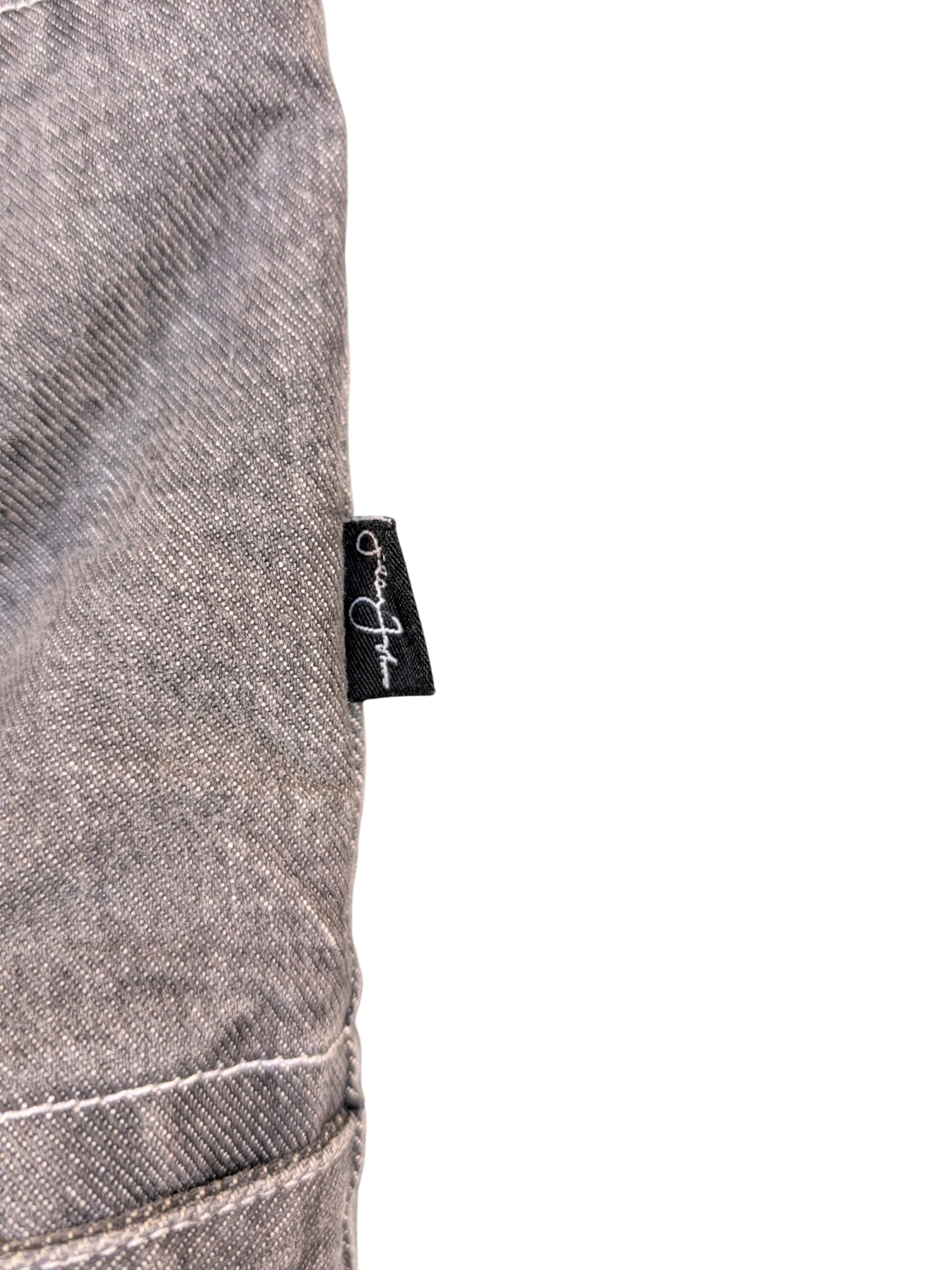 JAKE & IPI Diddy denim jacket in grey, featuring a black tag with white script logo.