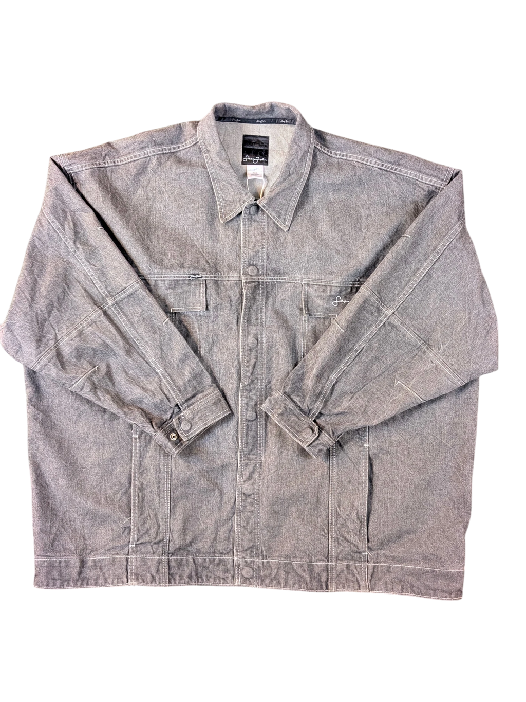 JAKE & IPI Diddy denim jacket in grey wash with button closure and chest pockets.