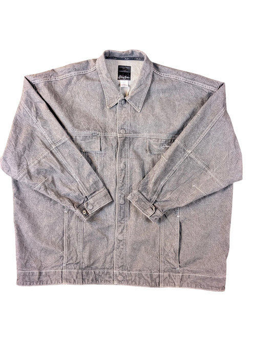 JAKE & IPI Diddy denim jacket in grey wash with button closure and chest pockets.