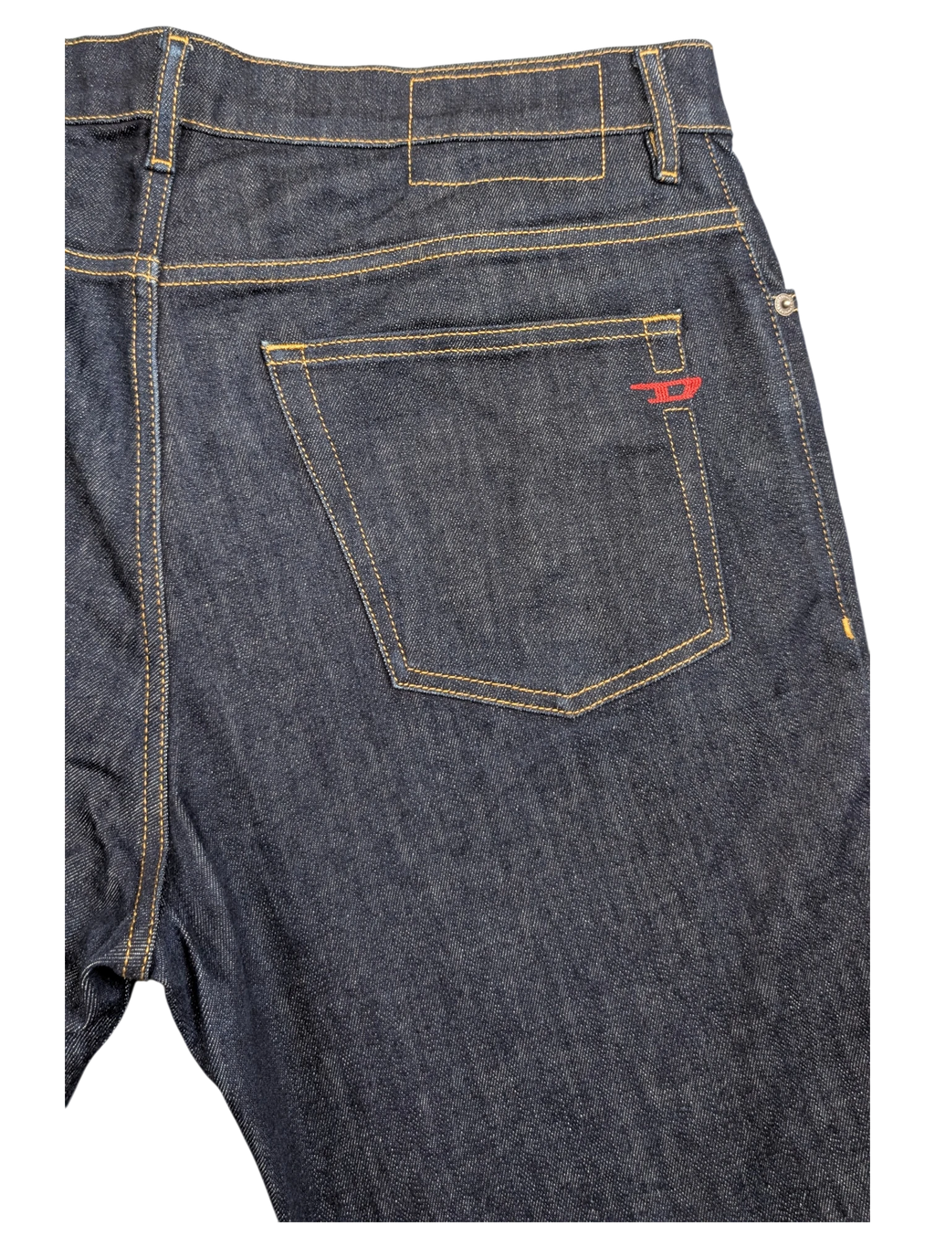 JAKE & IPI dark wash denim jeans with red Diesel logo on back pocket. W34 L32.