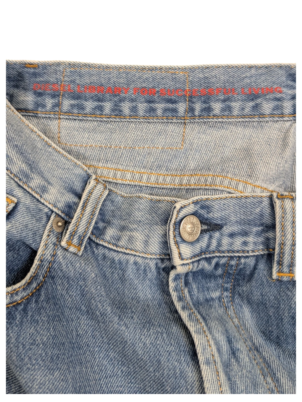 JAKE & IPI light wash denim jeans with red Diesel Library for Successful Living tag. W30 L30.
