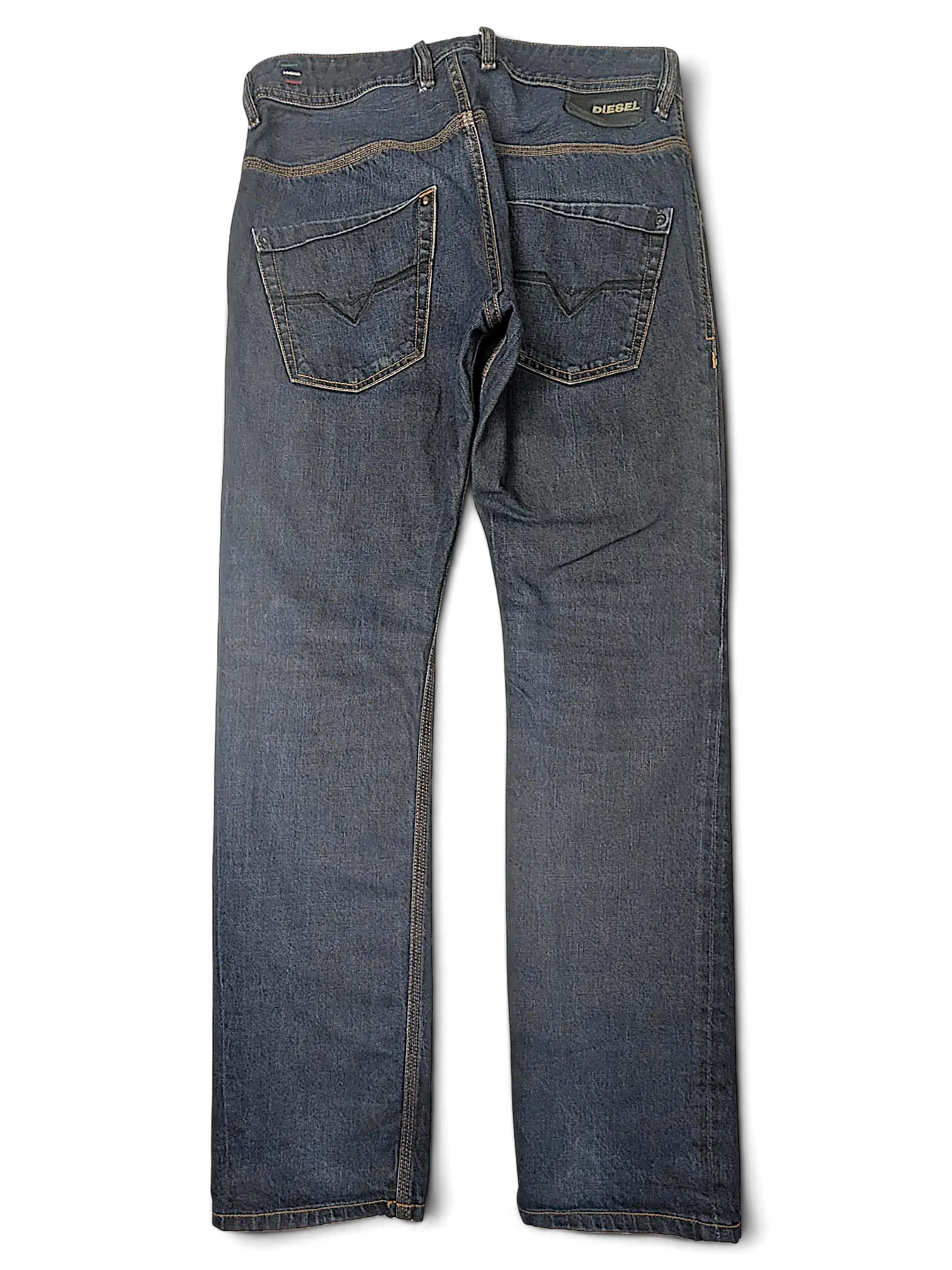 JAKE & IPI Diesel Krooley dark wash denim jeans with classic five-pocket construction and back pocket stitching.