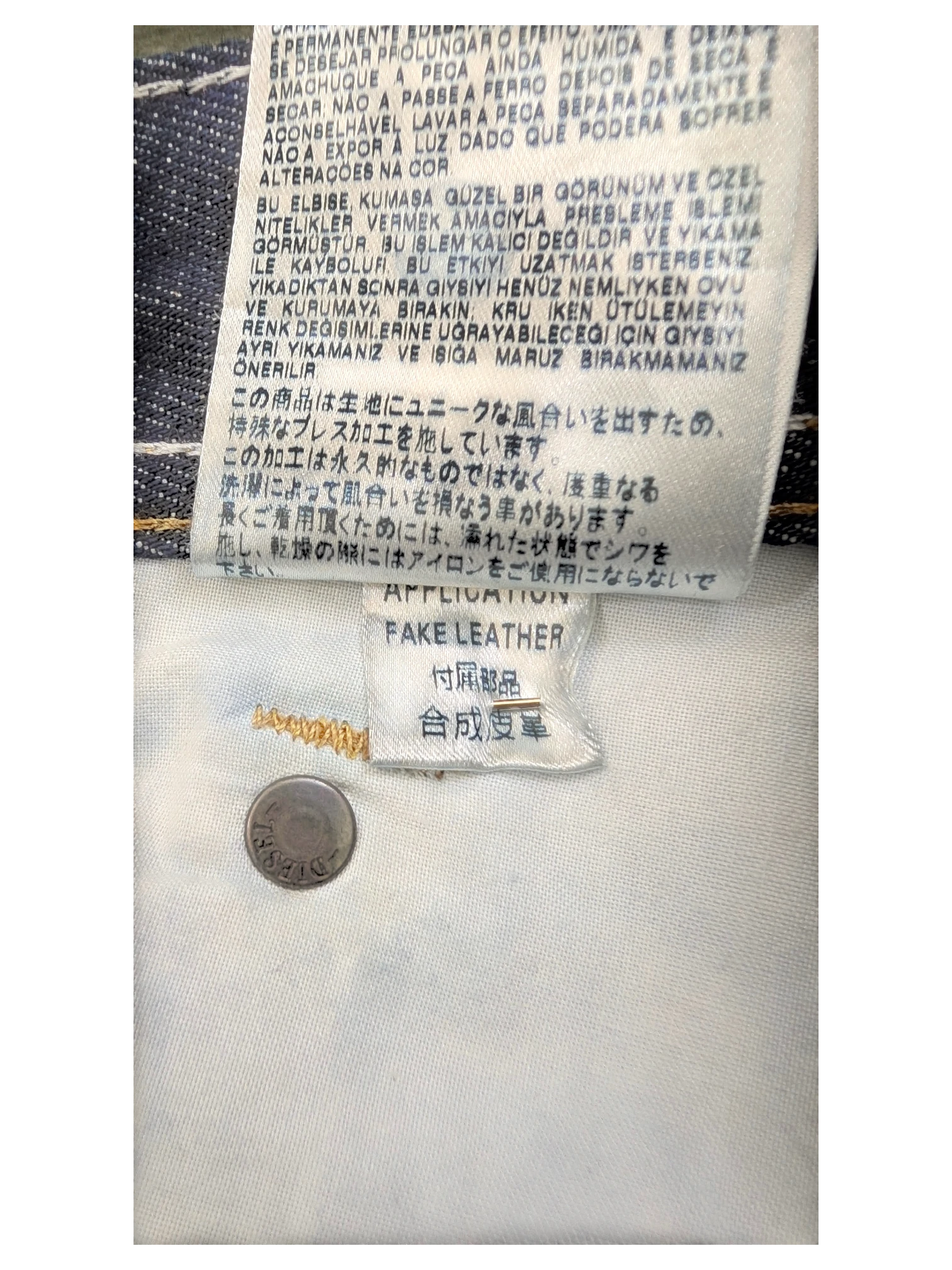 JAKE & IPI Diesel Larkee jeans with fake leather patch detail. Dark wash denim.