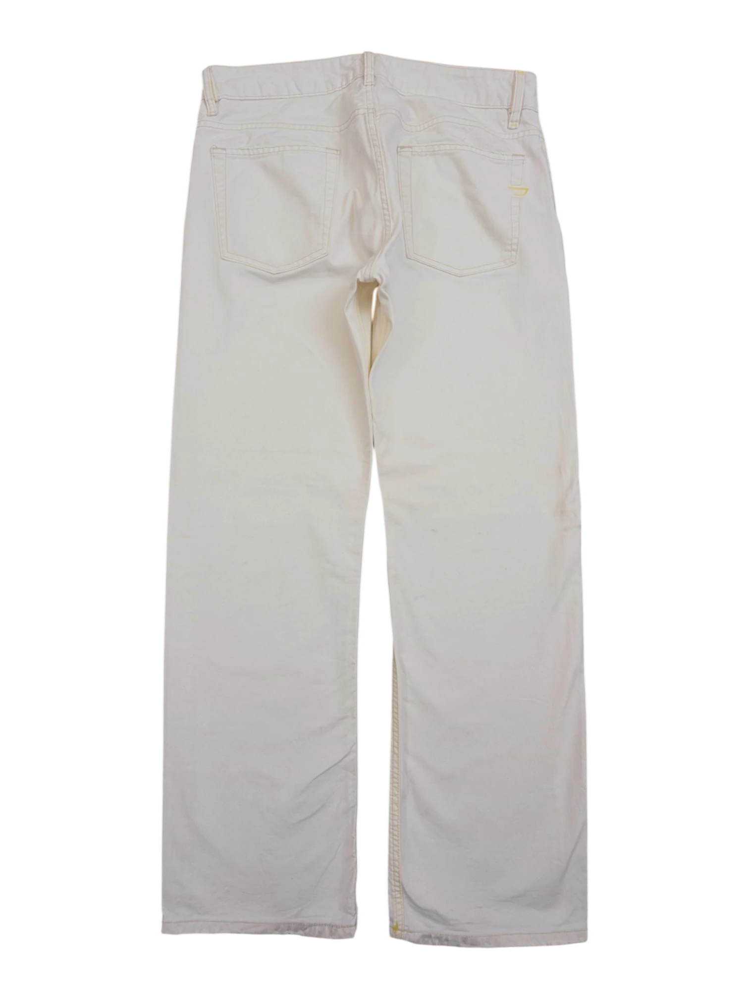 JAKE & IPI Diesel Rabox off-white denim jeans, W34 L32, with yellow stitching and classic pocket design.
