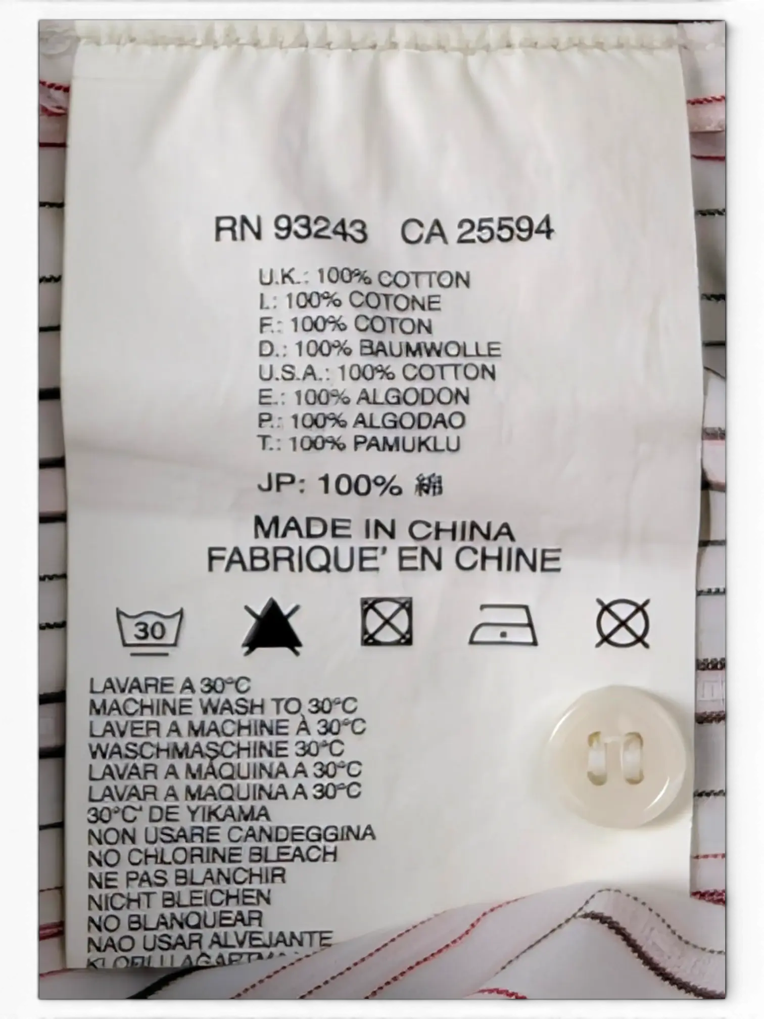 JAKE & IPI Diesel vintage shirt care label showing 100 percent cotton composition and washing instructions