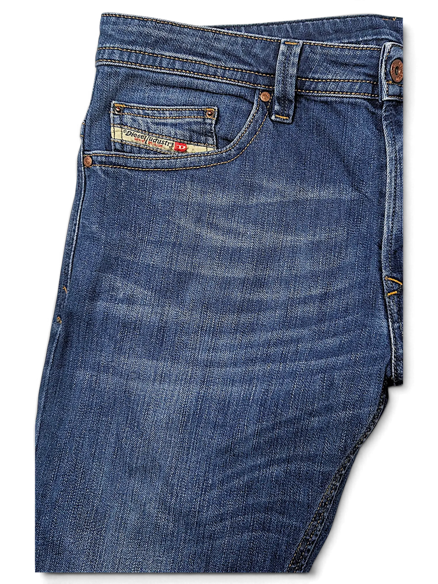 JAKE & IPI Diesel Thavar blue denim jeans featuring a classic five-pocket construction and coin pocket detail.