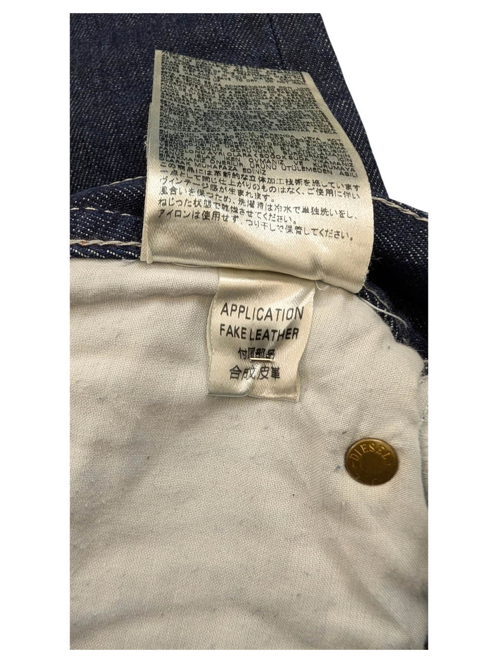 JAKE & IPI Diesel Thavar jeans with fake leather application detail. Blue denim.