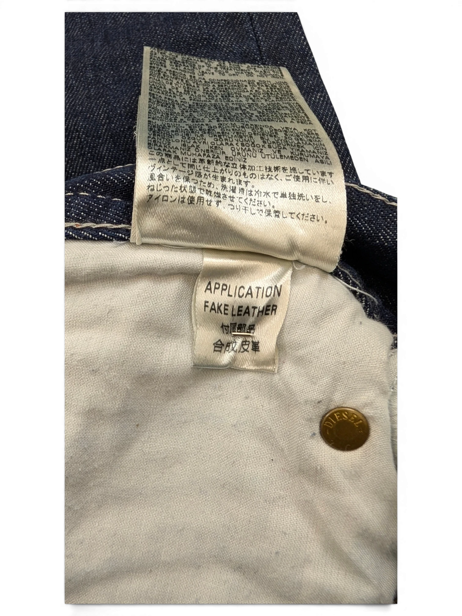 JAKE & IPI Diesel Thavar jeans with fake leather application detail. Blue denim.