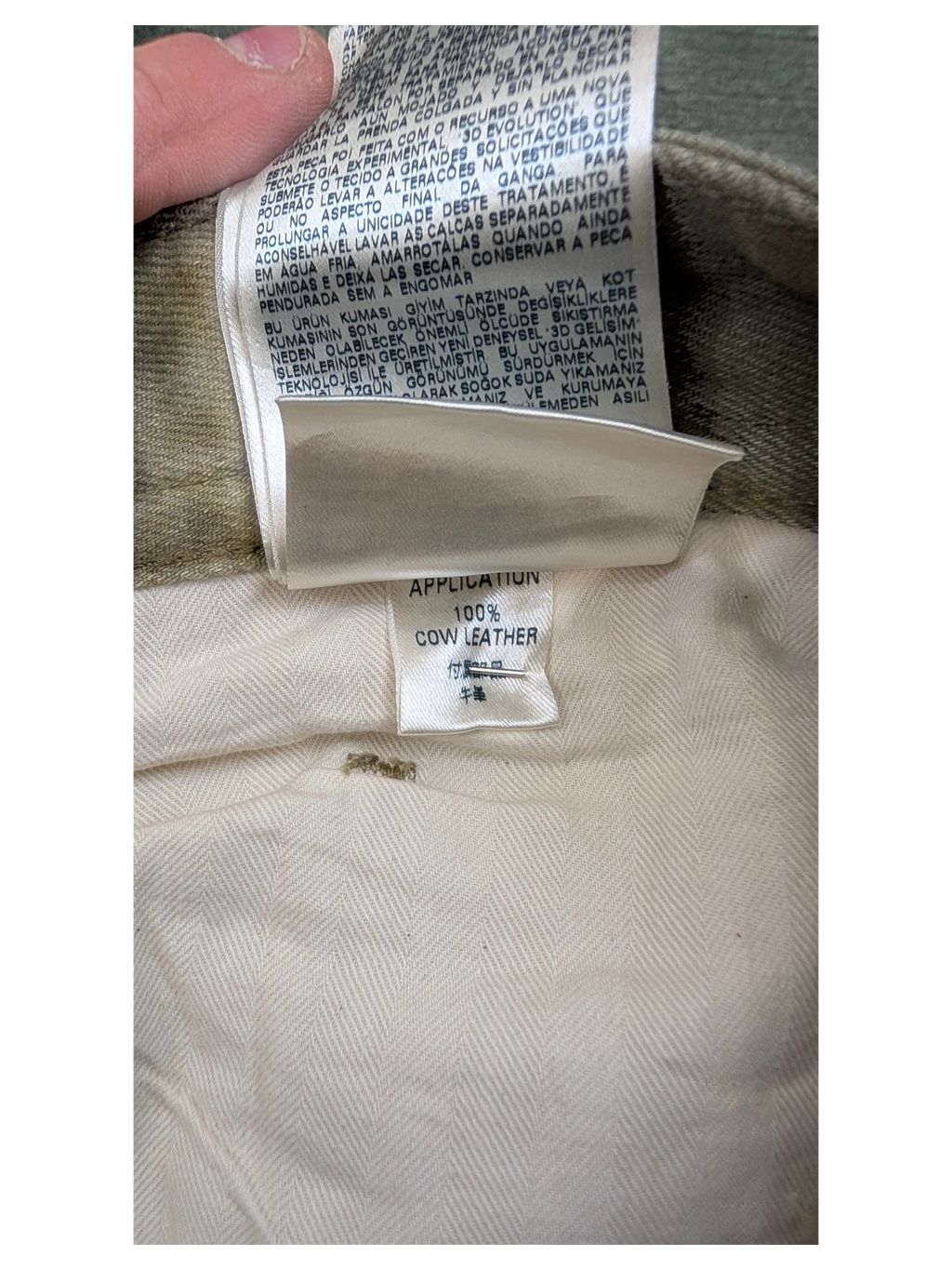 JAKE & IPI Diesel Thavar jeans with 100% cow leather application detail.